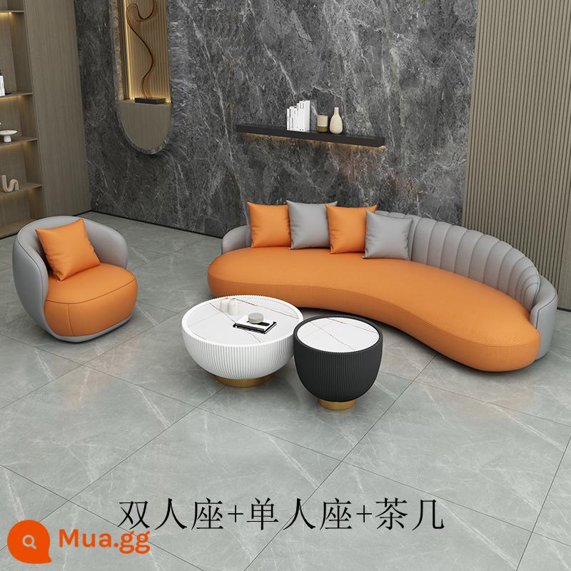 Sofa văn phòng bàn cà phê kết hợp đơn giản phòng tiếp tân phòng tiếp khách đàm phán công nghệ chống mèo vuốt da ghế sofa cong - Ghế đôi + ghế đơn + bàn cà phê