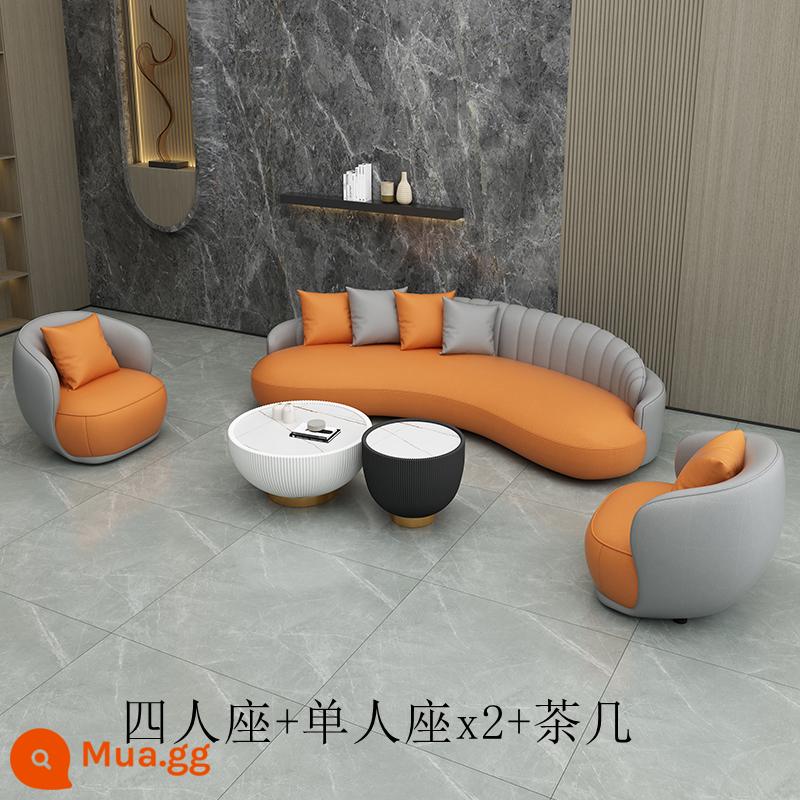 Sofa văn phòng bàn cà phê kết hợp đơn giản phòng tiếp tân phòng tiếp khách đàm phán công nghệ chống mèo vuốt da ghế sofa cong - Bốn chỗ ngồi + ghế đơn x2 + bàn cà phê