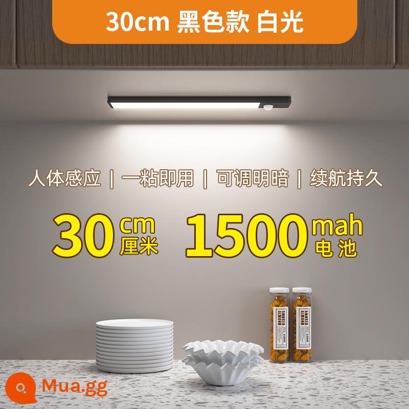 Đèn LED thông minh cơ thể con người không dây có cảm ứng tự dính Màn hình sạc không dây tích hợp tủ quần áo dải đèn tủ rượu - [Đen] Ánh sáng trắng 30CM-[Cơ thể con người + cảm giác ánh sáng + ánh sáng không đổi + điều chỉnh ánh sáng và bóng tối]