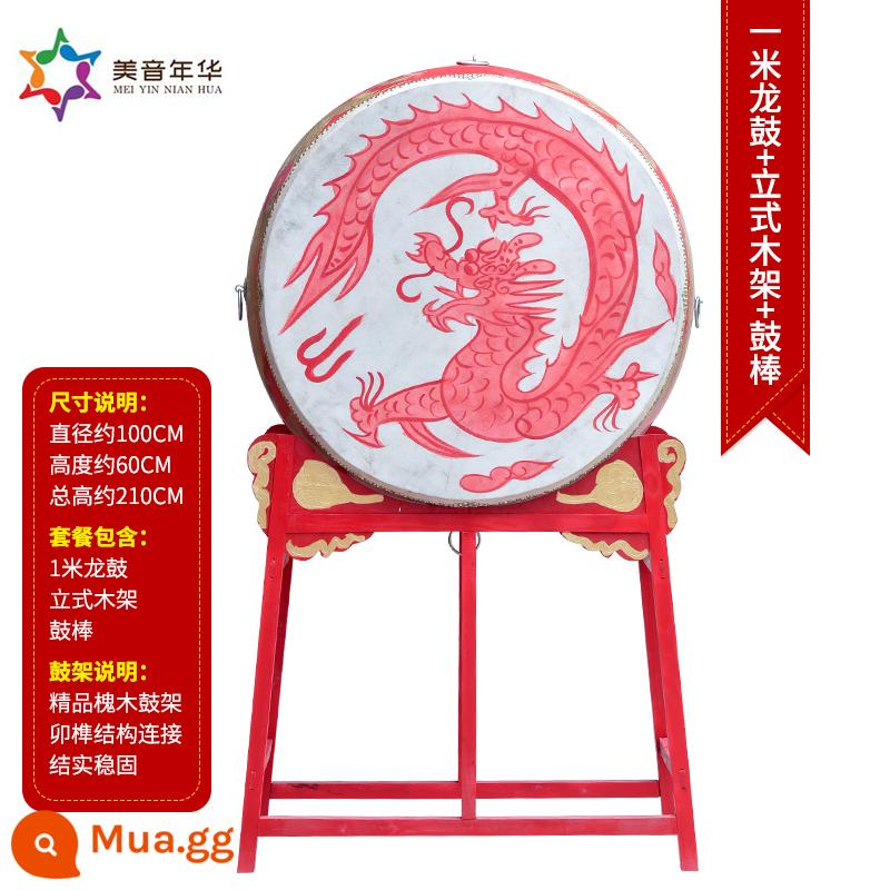 Big Drum Leather Da Trung Quốc Hiệu suất màu đỏ Longguo Người lớn Trống trống Temple Drum Khu vực trang trí khu vực trống - Trống dài 1m + giá gỗ đứng + dùi trống