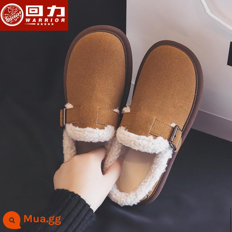 Kéo lại giày len áo khoác ngoài nữ giày đậu ấm 2022 mới slip-on lông cừu mùa đông giày bà bầu giày cotton nữ - Khaki