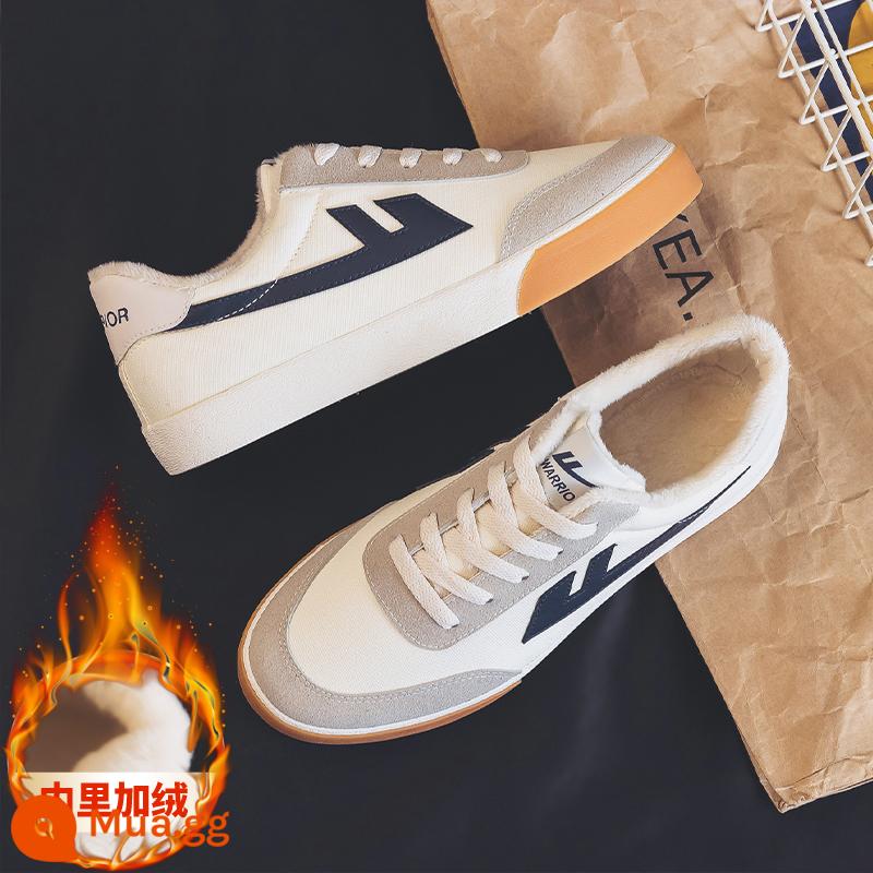 Kéo Lại Giày Vải Nam 2022 Xu Hướng Mùa Xuân Mới Giày Nam Cổ Thấp Plus Nhung Cotton Giày Sneaker Nam Ấm Áp - Màu xanh nước biển gạo (cộng với nhung)