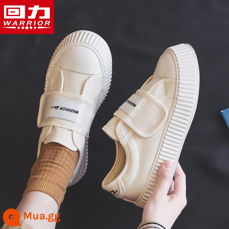 Kéo lại giày nữ 2 giày cotton nữ mùa đông 2022 mới Plus nhung dày khóa dán giày bánh mì đế mềm giày bánh quy - giày màu be