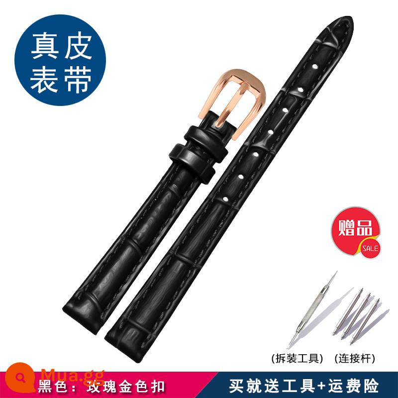 Dây đeo đồng hồ cỡ nhỏ dành cho nữ, phù hợp với Ajidou/Fuli Fuli WF15B02/Ju Lishi JA-660/544/928 - Màu đen: khóa vàng hồng