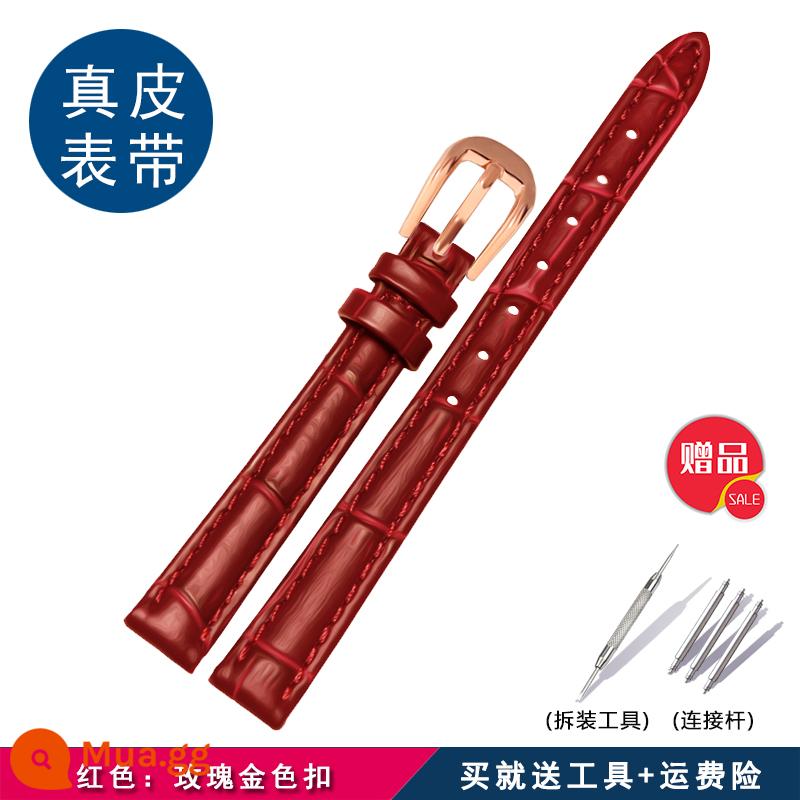 Dây đeo đồng hồ cỡ nhỏ dành cho nữ, phù hợp với Ajidou/Fuli Fuli WF15B02/Ju Lishi JA-660/544/928 - Màu đỏ: khóa vàng hồng