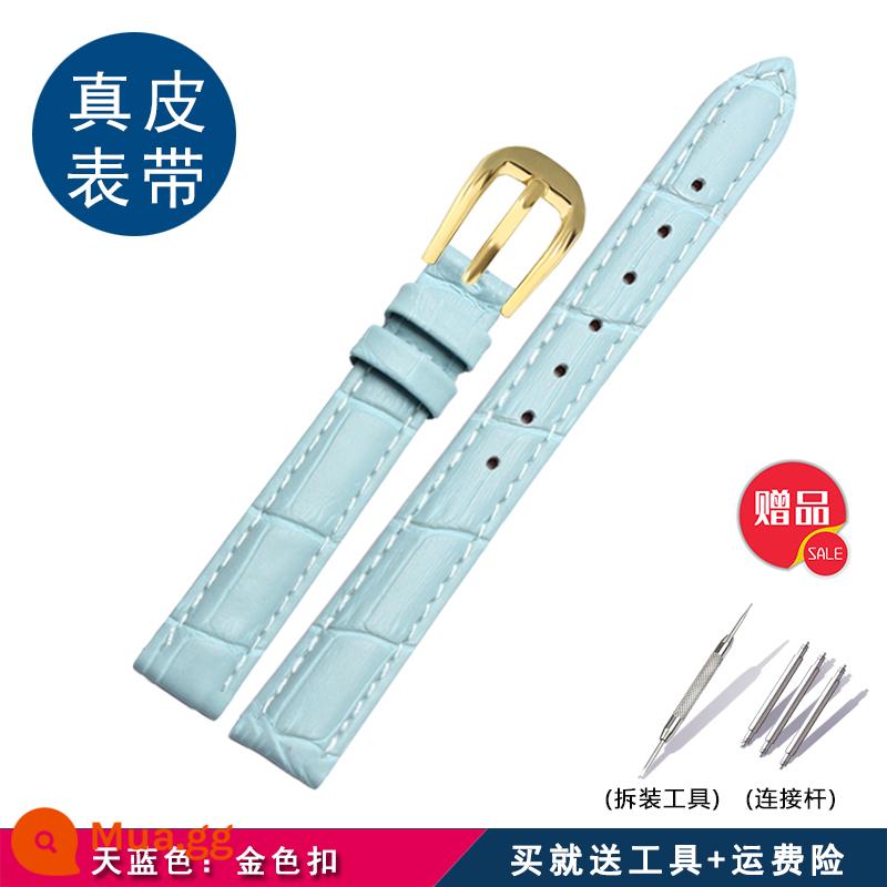 Dây đeo đồng hồ cỡ nhỏ dành cho nữ, phù hợp với Ajidou/Fuli Fuli WF15B02/Ju Lishi JA-660/544/928 - Xanh da trời: khóa vàng