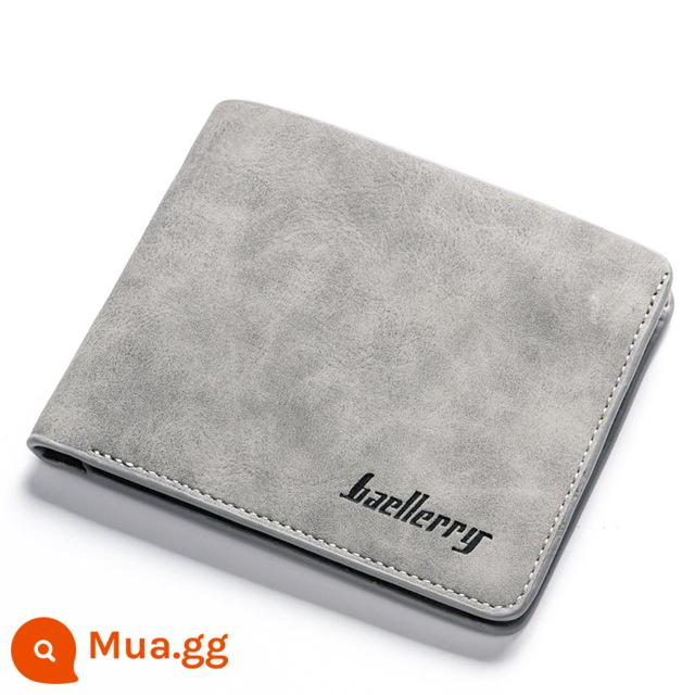 Ví nam Retro Frosted PU Wallet Two Folding Male Purse - Màu xám (kiểu ngang màu xám)