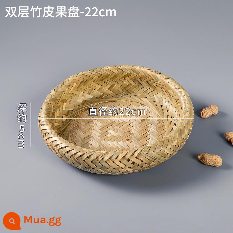 Đĩa trái cây tre nhà giỏ bánh mì hấp sáng tạo đĩa trái cây phòng khách đĩa tre handmade giỏ tre hốt rác sản phẩm từ tre - Đĩa đựng trái cây bằng da tre 2 lớp-22cm