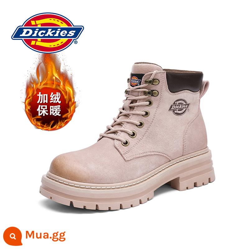 Dickies Giày bốt Martin đế dày nữ mùa thu đông phong cách Anh giày bốt ngắn nữ Plus nhung 2023 bốt đi tuyết giày cotton - S57C hồng [cộng với nhung]