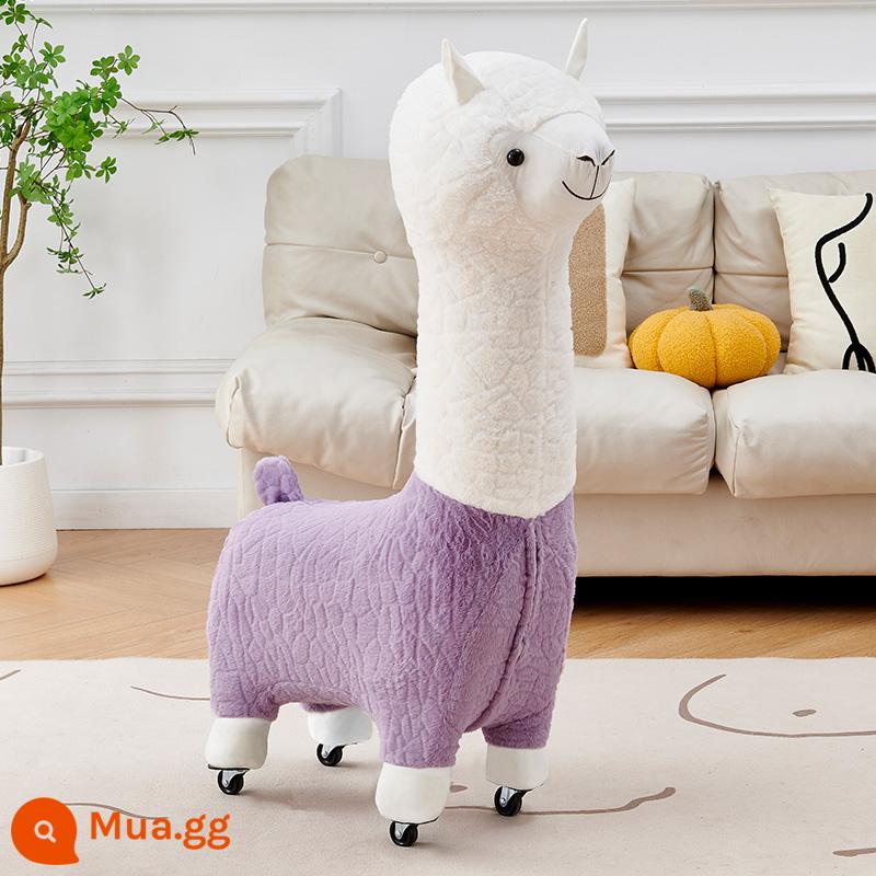 Người nổi tiếng trên Internet ghế alpaca đồ trang trí phòng khách phân động vật thay giày ghế nhỏ trẻ em ghế động vật hoạt hình sáng tạo - [Kích thước lớn có ròng rọc] Tím Khoai Môn - Nhung giả thỏ có thể tháo rời và giặt được + bánh xe êm ái và im lặng