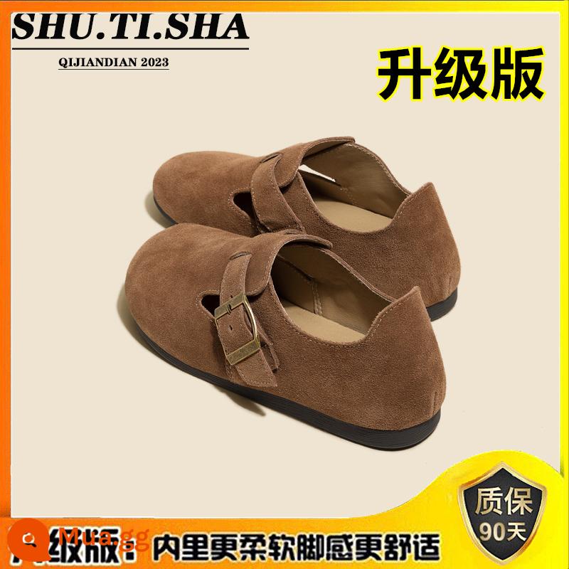 Birkenstock Nữ Bao Đầu Bán Dép Nữ Áo Khoác Ngoài Mùa Hè Mới 2023 Phụ Nữ Mang Thai Phẳng Giày Lười Phong Cách Cổ Điển - Mô hình trọn gói-cà phê màu vàng [phiên bản nâng cấp]