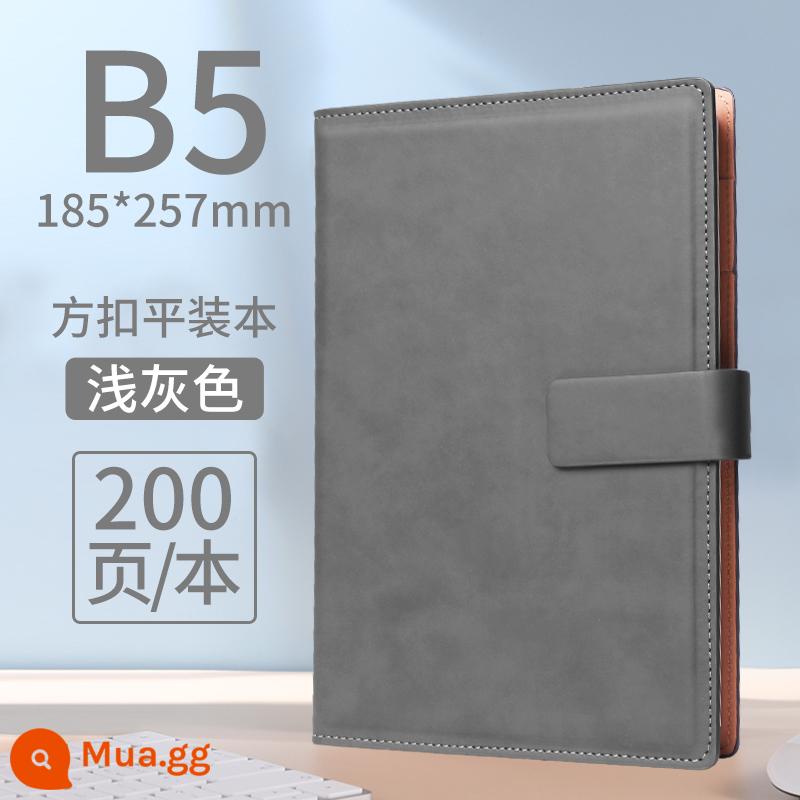 Sổ tay kinh doanh sổ tay văn phòng notepad dày 2023 bằng da đơn giản a5 sinh viên đại học b5 hộp quà tặng bằng da mềm đặt làm theo yêu cầu đặt sổ ghi chép hội nghị công việc nhật ký logo có thể in tùy chỉnh - JDDZ127 khóa vuông B5 xám nhạt