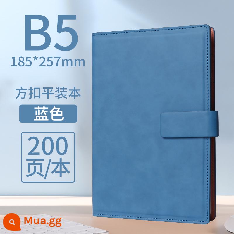 Sổ tay kinh doanh sổ tay văn phòng notepad dày 2023 bằng da đơn giản a5 sinh viên đại học b5 hộp quà tặng bằng da mềm đặt làm theo yêu cầu đặt sổ ghi chép hội nghị công việc nhật ký logo có thể in tùy chỉnh - JDDZ127 khóa vuông B5 màu xanh