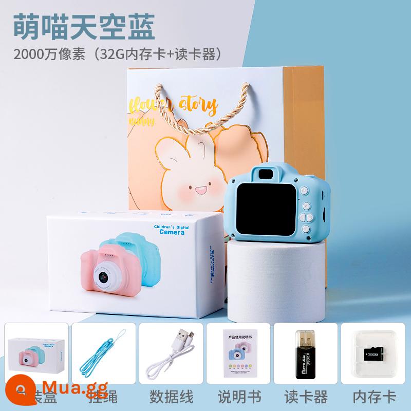 Trẻ Em Polaroid Máy Ảnh Mini Máy Ảnh Kỹ Thuật Số Đồ Chơi Có Thể Chụp Hình Bé Trai Và Bé Gái Món Quà Sinh Nhật Nhỏ - Màu xanh dễ thương: 20 triệu điểm ảnh + thẻ nhớ 32G + đầu đọc thẻ + túi quà