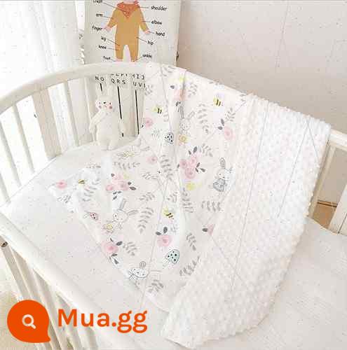 Chăn gạc Doudou e cho bé 4 tuổi Chăn Mianbao mùa xuân hè mỏng hai lớp vải mềm và nguyên chất như sáp thân thiện với da bốn mùa 9 - Gạc Hoa Thỏ + Nhung Beanie 120*120**