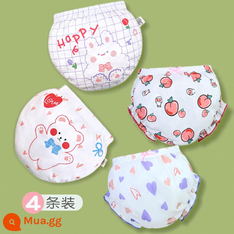 Quần lót cotton mùa hè cho bé gái 1 tuổi 2 quần 3 quần tập cho bé 4 quần bánh mì sơ sinh không pp - Gói Love Apple Bear-4