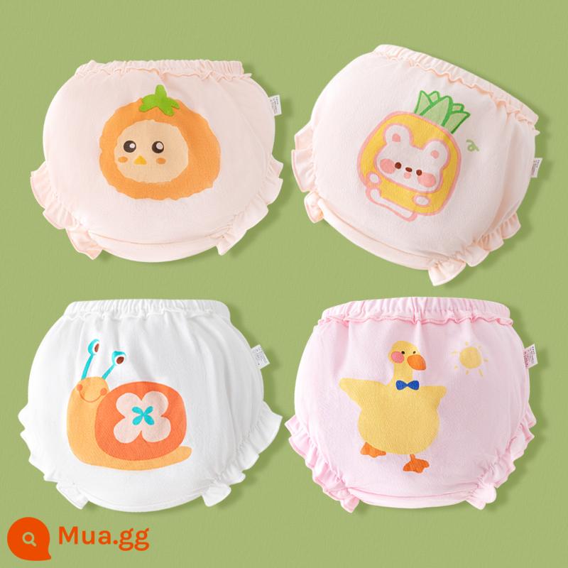 Quần lót cotton mùa hè cho bé gái 1 tuổi 2 quần 3 quần tập cho bé 4 quần bánh mì sơ sinh không pp - Ốc+Vịt Vàng+Cà Chua+Thỏ Cà Rốt-4 Gói