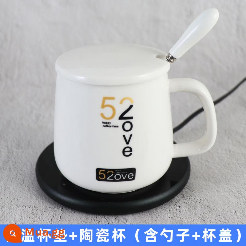 Qingjian nhiệt độ không đổi làm nóng Coaster có thể điều chỉnh nhiệt độ cách nhiệt căn cứ 55 độ cốc ấm ký túc xá văn phòng sữa nóng hiện vật - Công nghệ Đen + Cốc sứ