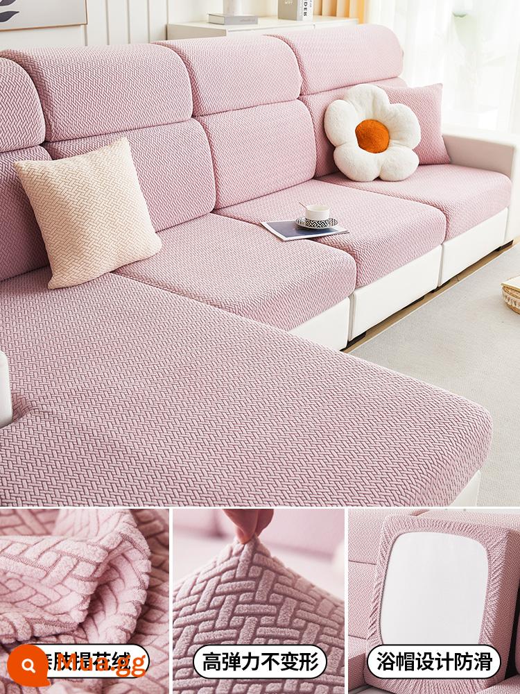 Vỏ sofa đa năng, trọn gói, không cần đo, một bộ sofa chống trượt đa năng, vỏ đệm sofa, ga trải sofa co giãn - Lưới xiên-Sakura hồng