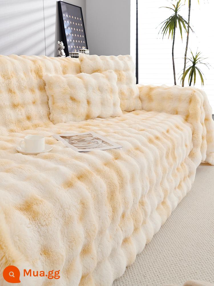 Mùa Đông Dày Thỏ Nhung Ghế Sofa Vải Full Bao Tay Bao Sang Trọng Sofa Đệm Lưng - Lông thỏ - Màu vàng tráng men [Dễ đẻ | Một người có thể làm được]