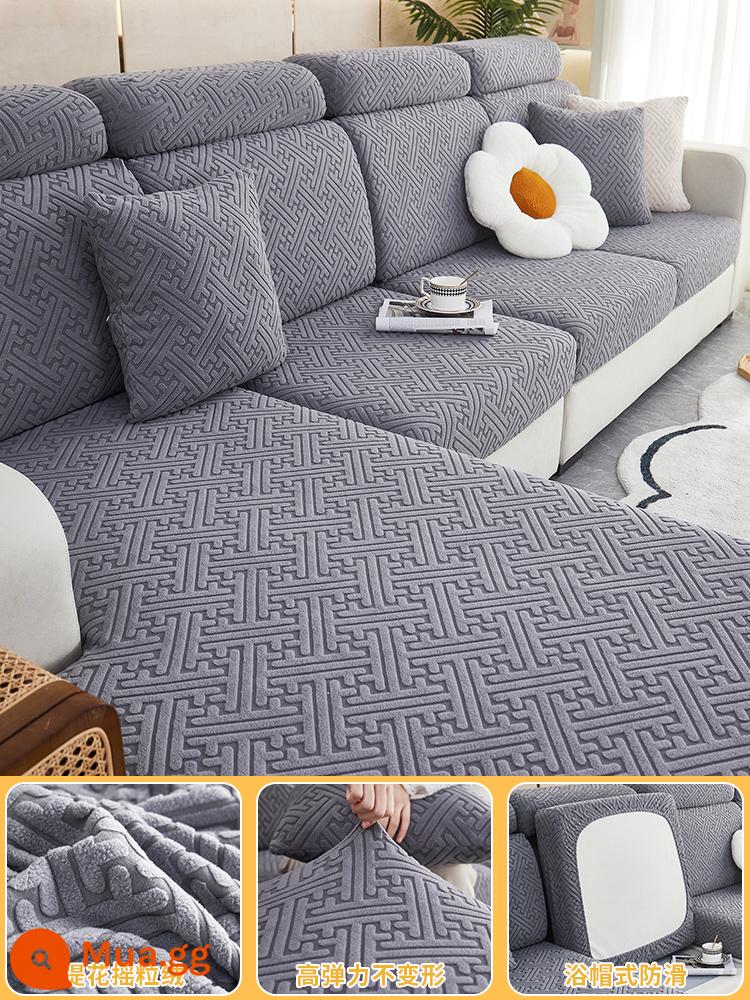 Vỏ sofa đa năng, trọn gói, không cần đo, một bộ sofa chống trượt đa năng, vỏ đệm sofa, ga trải sofa co giãn - Đơn giản-Xám đậm