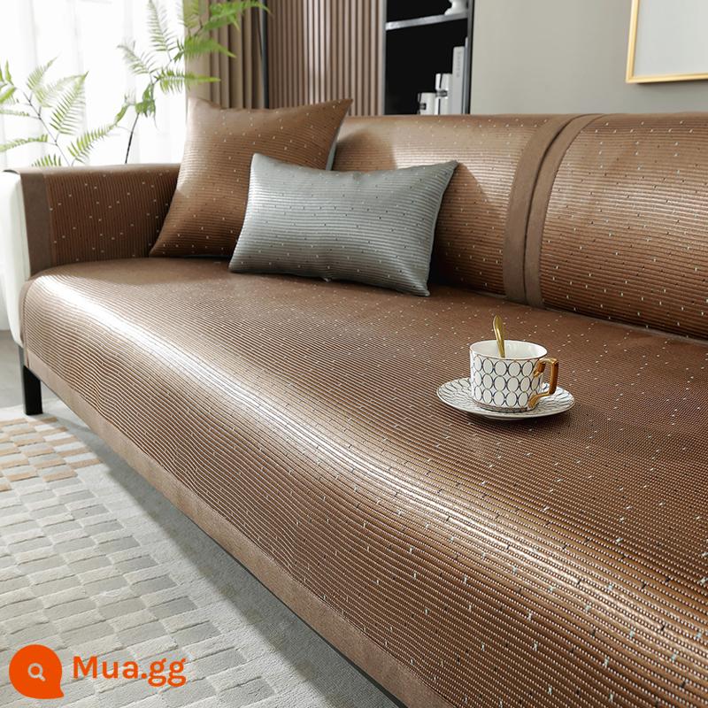 Mùa Hè Băng Lụa Sofa Đệm Chống Trơn Trượt Ngồi Đệm Giặt Bốn Mùa Đa Năng Thảm Mát Thảm Mây Bọc Ghế Sofa băng Thảm - Đen nâu chanh