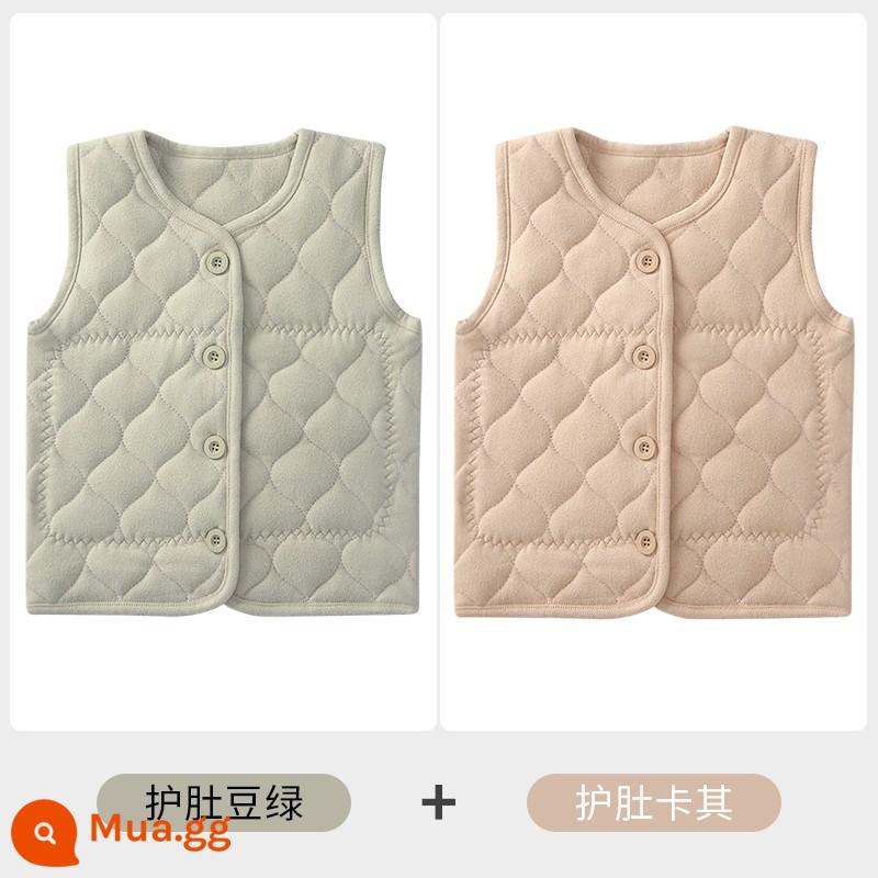 Áo Vest Trẻ Em Áo Bé Gái Dày Plus Nhung Ấm Sát Hình Bé Trai Mặc Áo Vest Cotton Cho Bé Thu Đông - Đậu xanh + kaki