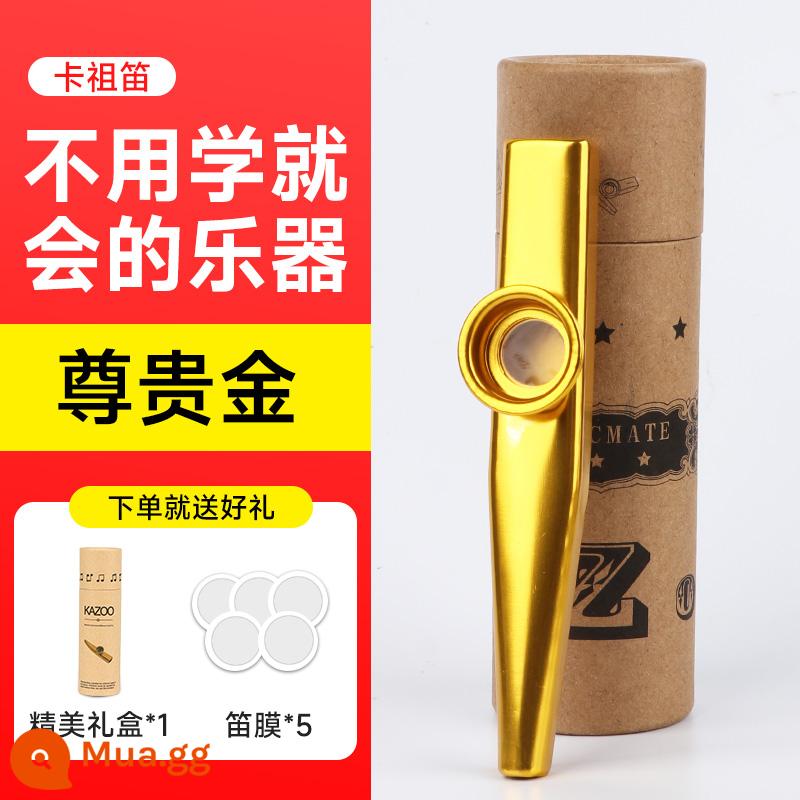 Đẳng cấp biểu diễn sáo Metal Kazu kazoo sáo mới sáo Zuka đệm guitar nhạc cụ không cần học - Vàng quý + 5 miếng màng sáo + ống sáo