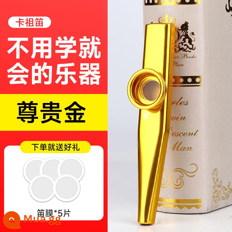 Đẳng cấp biểu diễn sáo Metal Kazu kazoo sáo mới sáo Zuka đệm guitar nhạc cụ không cần học - Vàng quý + màng sáo 5 miếng