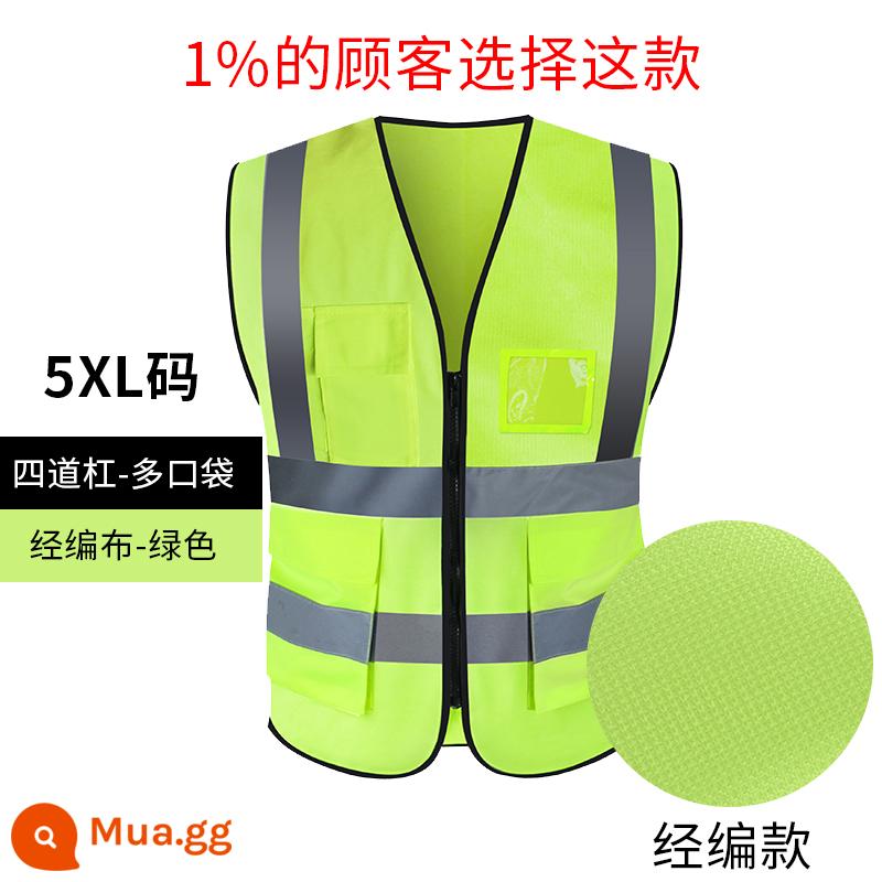 Vest an toàn phản quang vệ sinh xây dựng vest công trường xây dựng quần áo phản quang yếm cưỡi giao thông áo khoác kích thước lớn tùy chỉnh - Vải màu vàng huỳnh quang nhiều túi [5XL]