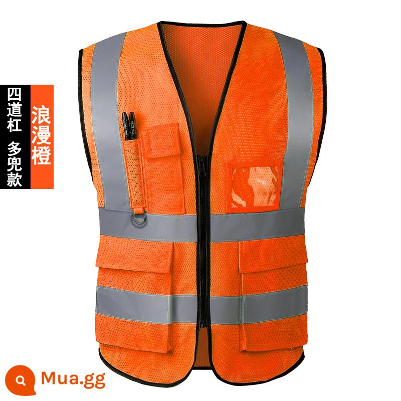 Vest an toàn phản quang vệ sinh xây dựng vest công trường xây dựng quần áo phản quang yếm cưỡi giao thông áo khoác kích thước lớn tùy chỉnh - Nhiều túi màu cam [lưới] được khuyên dùng cho mùa hè