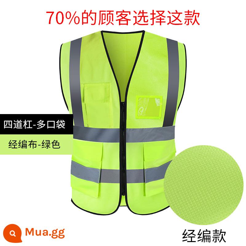 Vest an toàn phản quang vệ sinh xây dựng vest công trường xây dựng quần áo phản quang yếm cưỡi giao thông áo khoác kích thước lớn tùy chỉnh - Vải nhiều túi màu vàng neon [XL]