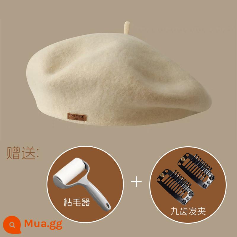 Make & Kana Hàn Quốc thiết kế đồng nghiệp Woolen Woolen Beret Biên nữ Mùa thu và mùa đông Elegant Artist Artist - Phong cách len màu be