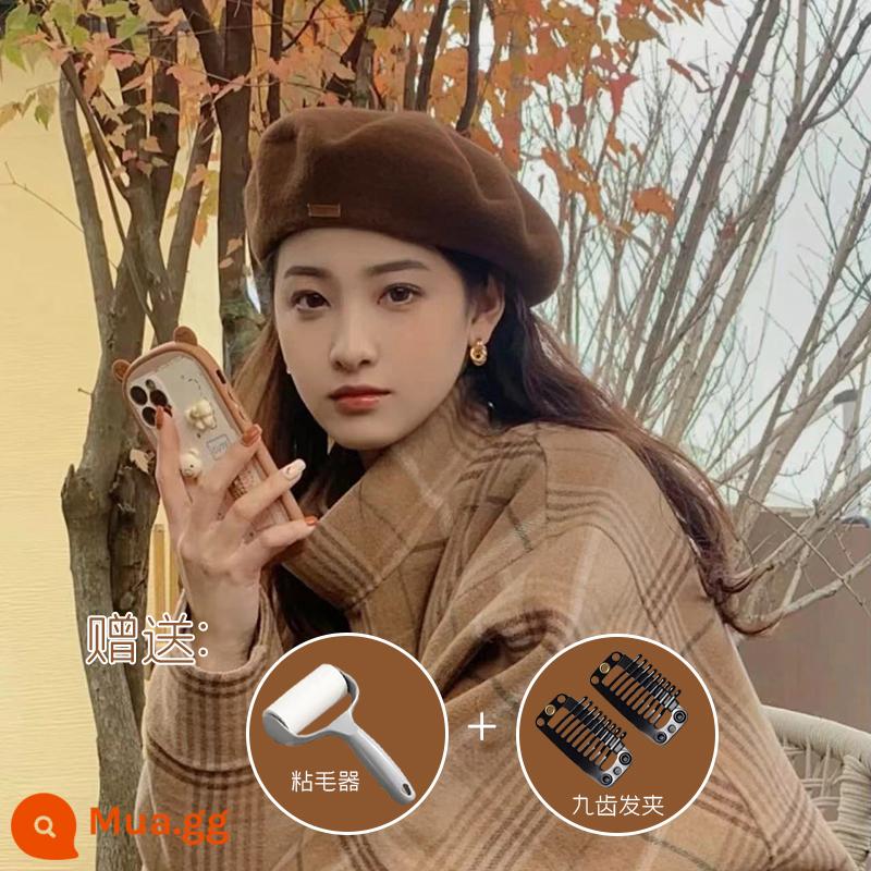 Make & Kana Hàn Quốc thiết kế đồng nghiệp Woolen Woolen Beret Biên nữ Mùa thu và mùa đông Elegant Artist Artist - Phong cách len nâu