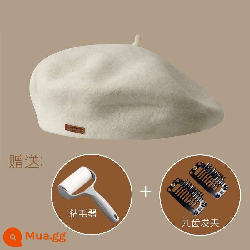 Make & Kana Hàn Quốc thiết kế đồng nghiệp Woolen Woolen Beret Biên nữ Mùa thu và mùa đông Elegant Artist Artist - Len trắng kem