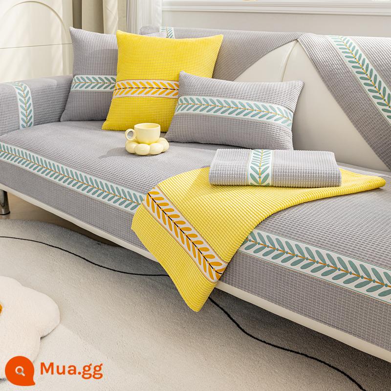 Sofa Đệm Bốn Mùa Đa Năng Đệm Ghế Chống Trơn Trượt Đơn Giản Hiện Đại Hoạt Hình Đệm Ghế Sofa Bao Gồm Tất Cả Đa Năng Bọc Vải - Ruy băng nhung ngô-Xám [Tốt]