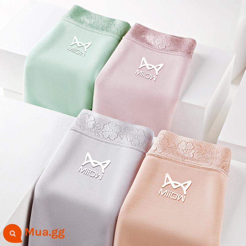 Catman Modal Quần lót nữ eo cao cotton nguyên chất kháng khuẩn thoáng khí kiểm soát bụng giữa eo không đường may quần boxer nữ size lớn - [4 miếng-kiểu tam giác giữa eo]—xám+da+xanh+bột đậu