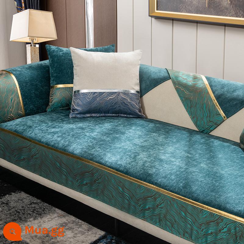 Đệm sofa phong cách sang trọng màu đen ánh sáng bốn mùa phổ thông đơn giản hiện đại cao cấp thời trang sang trọng chống trượt bọc ghế sofa da khăn - Anlan xanh đậm