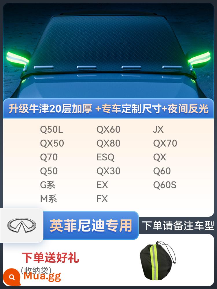 Che tuyết xe phía trước kính chắn gió tuyết che mùa đông cửa sổ chất chống đông chống sương giá xe che kính chắn gió vải đặc biệt - [Dành riêng cho Infiniti] Kích thước tùy chỉnh ♦ Oxford cực dày 20 lớp/từ tính mạnh/chống gió và chống trộm - túi đựng đồ miễn phí