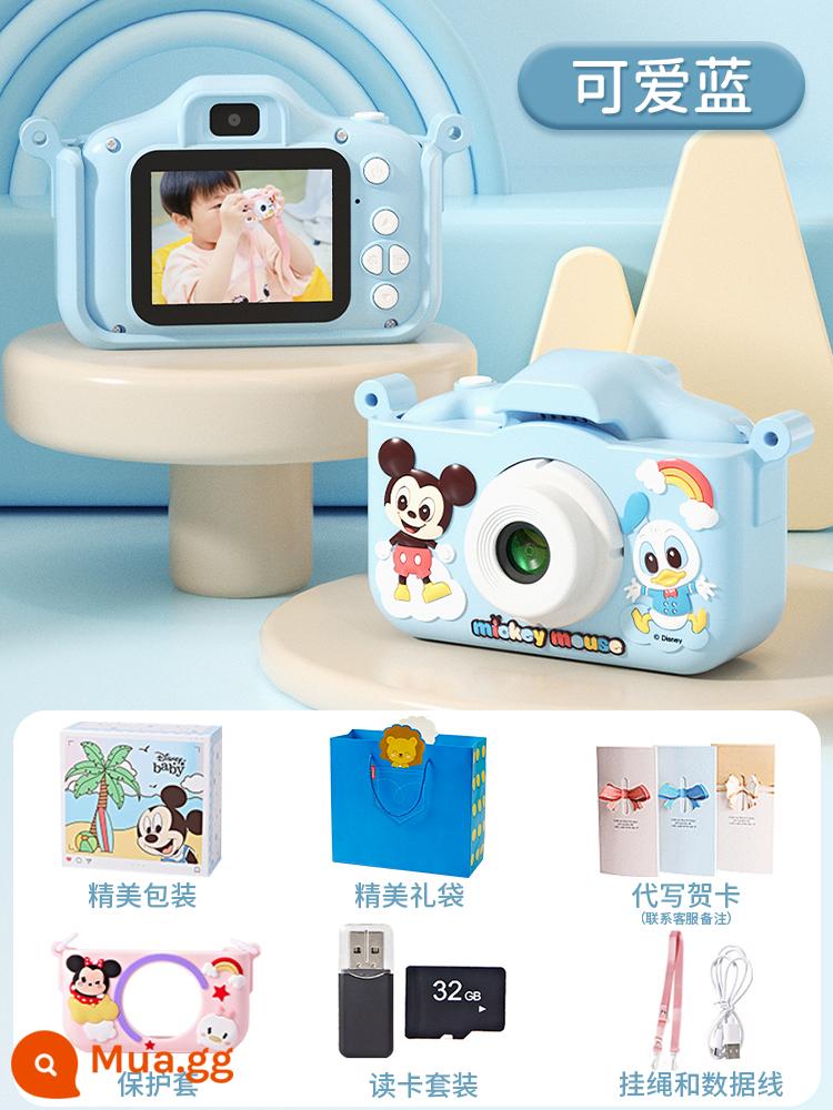 Trẻ em kỹ thuật số máy ảnh Disney có thể chụp ảnh và in các học sinh nam và nữ với Polaroid nhỏ nhỏ - [Phiên bản độc quyền tặng kèm thẻ 32G] Màu xanh xinh xắn, màn hình cực nét, pin lớn, camera kép trước sau 9600w