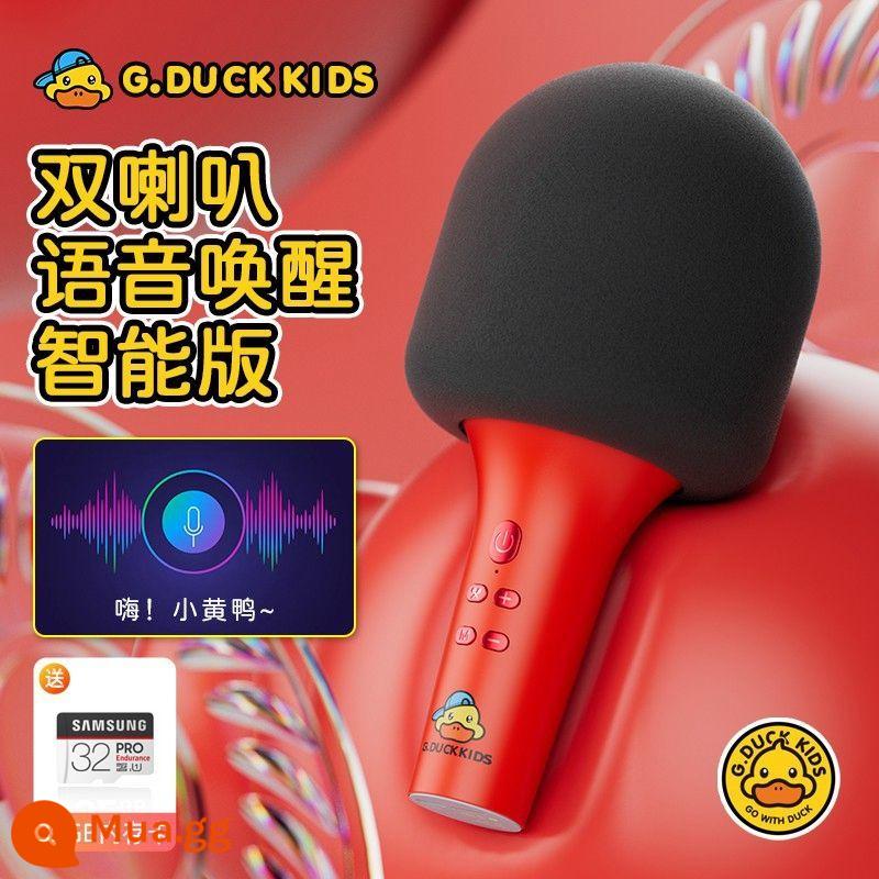 Chú vịt nhỏ màu vàng cho bé micro âm thanh tích hợp micro hát karaoke bé gái bé trai đồ chơi giáo dục sớm - [Đầu to - Phiên bản loa đôi] Vịt vàng nhỏ - Đỏ + Thẻ giáo dục sớm 32G với 1.000 bài hát thiếu nhi