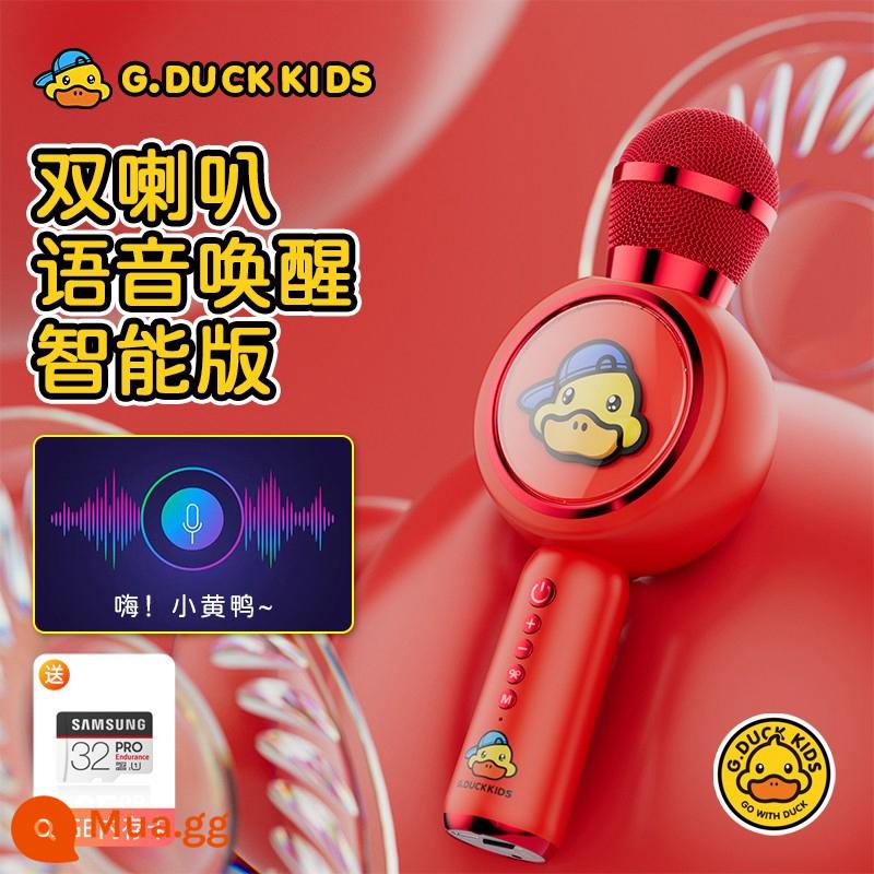 Chú vịt nhỏ màu vàng cho bé micro âm thanh tích hợp micro hát karaoke bé gái bé trai đồ chơi giáo dục sớm - [Phiên bản loa đôi] Little Yellow Duck-Red + Thẻ giáo dục sớm 32G chứa 1.000 bài hát thiếu nhi