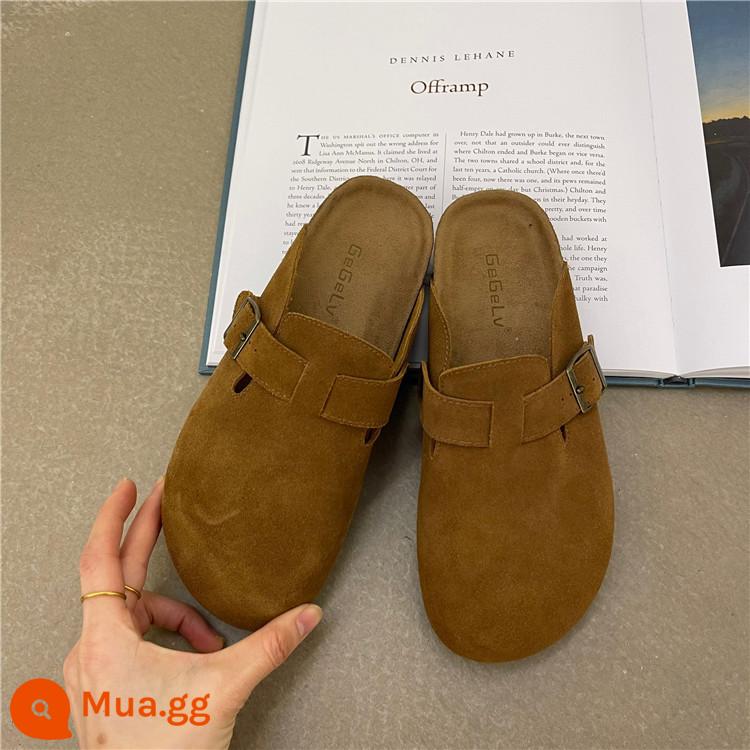 Birkenstock Nữ Bán Dép Bao Đầu Áo Khoác Ngoài Nữ 2023 Phong Cách Mùa Xuân Mới Phụ Nữ Mang Thai Phẳng Giày Lười - Màu cà phê vàng