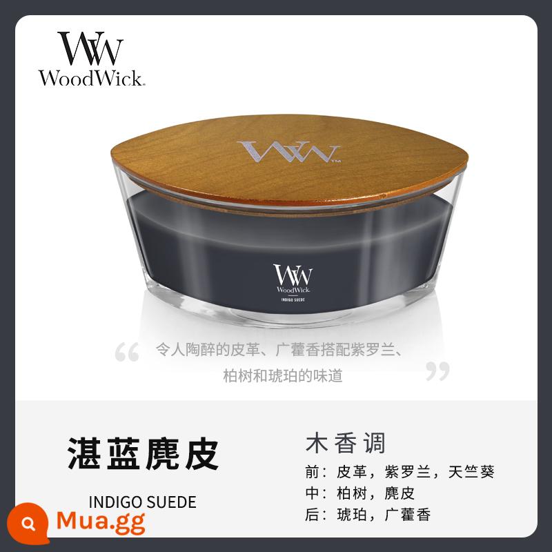 [Tự vận hành] WoodWick Mỹ nhập khẩu nến thơm dòng nến lò sưởi ba màu cùng phong cách của Yi Nengjing - da lộn Azure