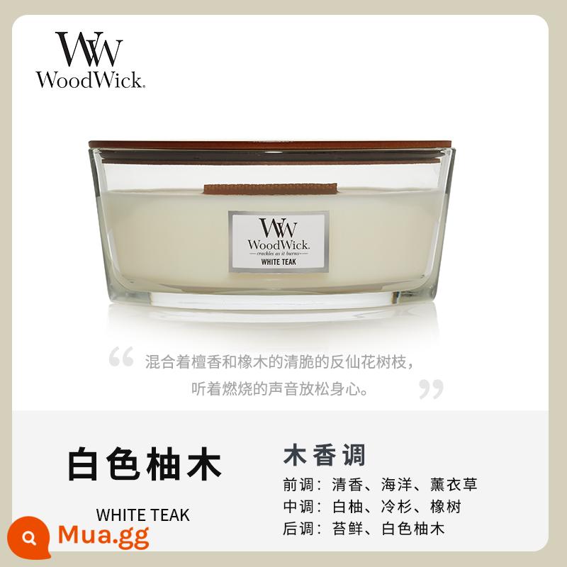 [Tự vận hành] WoodWick Mỹ nhập khẩu nến thơm dòng nến lò sưởi ba màu cùng phong cách của Yi Nengjing - gỗ tếch trắng