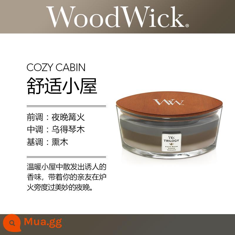 [Tự vận hành] WoodWick Mỹ nhập khẩu nến thơm dòng nến lò sưởi ba màu cùng phong cách của Yi Nengjing - cabin ấm cúng