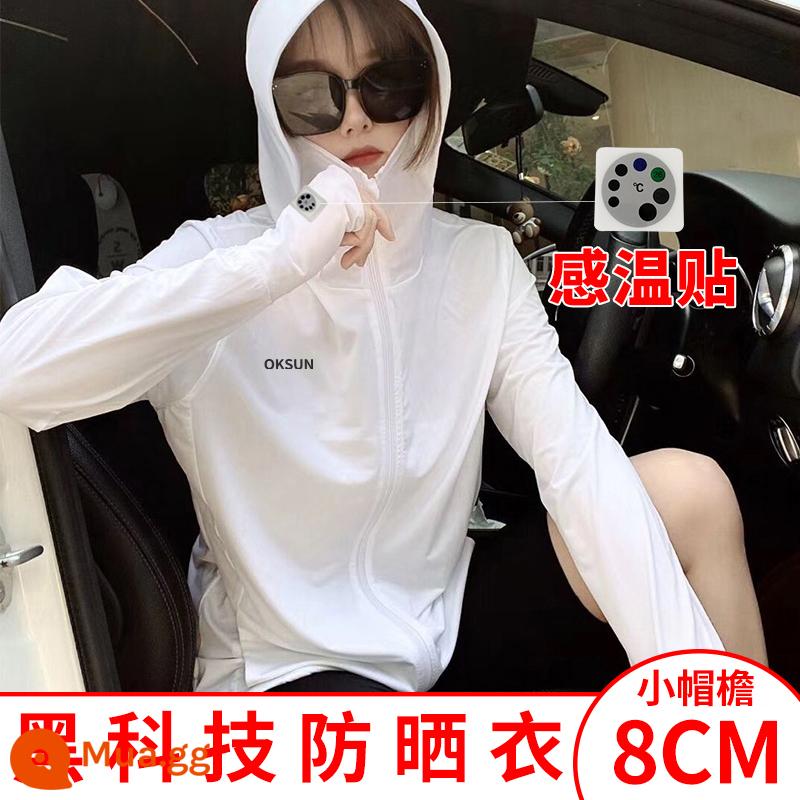 Quần Áo Chống Nắng Mới 2023 Áo Khoác Cardigan Mỏng Mùa Hè Có Mũ Trùm Đầu Dài Tay Rời Băng Lụa Sinh Viên Quần Áo Chống Nắng Thoáng Khí - Vành nhỏ-trắng-Công nghệ OKSUN