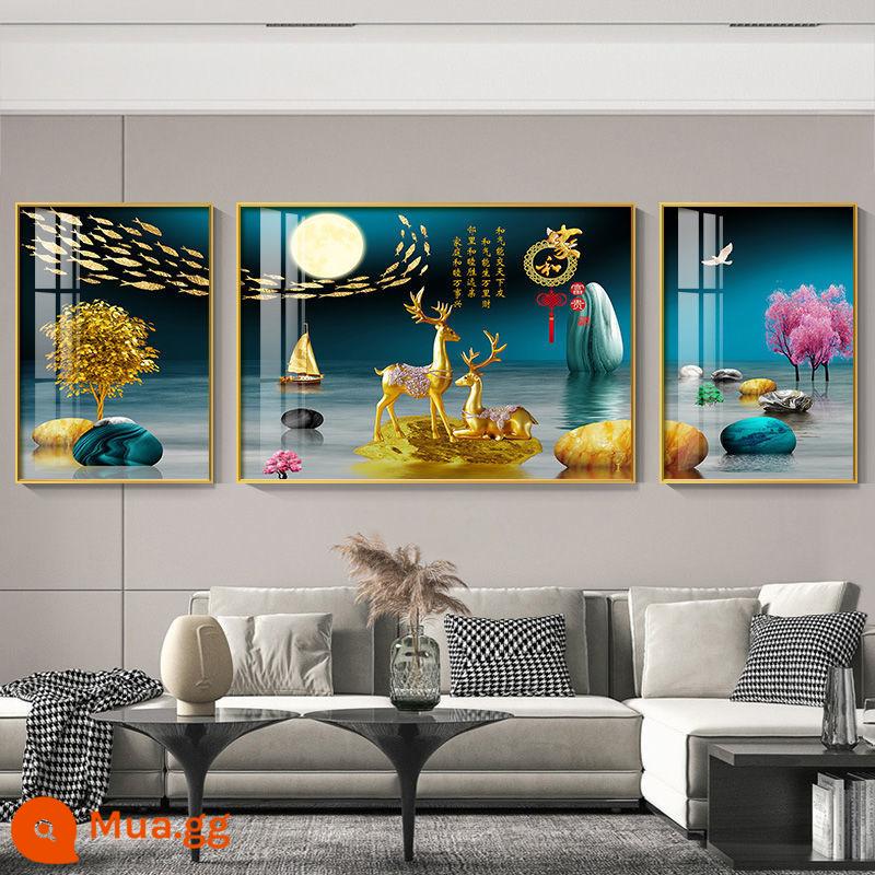 Trang trí phòng khách tối giản hiện đại bức tranh nền sofa bức tranh tường phong cách Trung Quốc mới cao cấp pha lê bức tranh sứ ánh sáng bộ ba sang trọng treo tranh - Gánh nước kiếm tiền 001