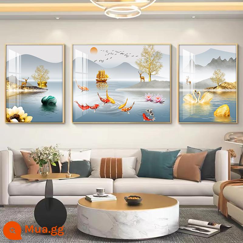 Trang trí phòng khách tối giản hiện đại bức tranh nền sofa bức tranh tường phong cách Trung Quốc mới cao cấp pha lê bức tranh sứ ánh sáng bộ ba sang trọng treo tranh - Gánh nước kiếm tiền 014