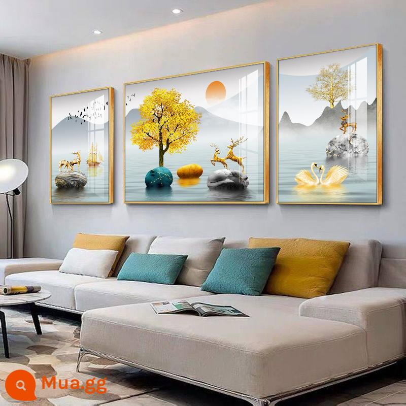 Trang trí phòng khách tối giản hiện đại bức tranh nền sofa bức tranh tường phong cách Trung Quốc mới cao cấp pha lê bức tranh sứ ánh sáng bộ ba sang trọng treo tranh - Gánh nước kiếm tiền 006